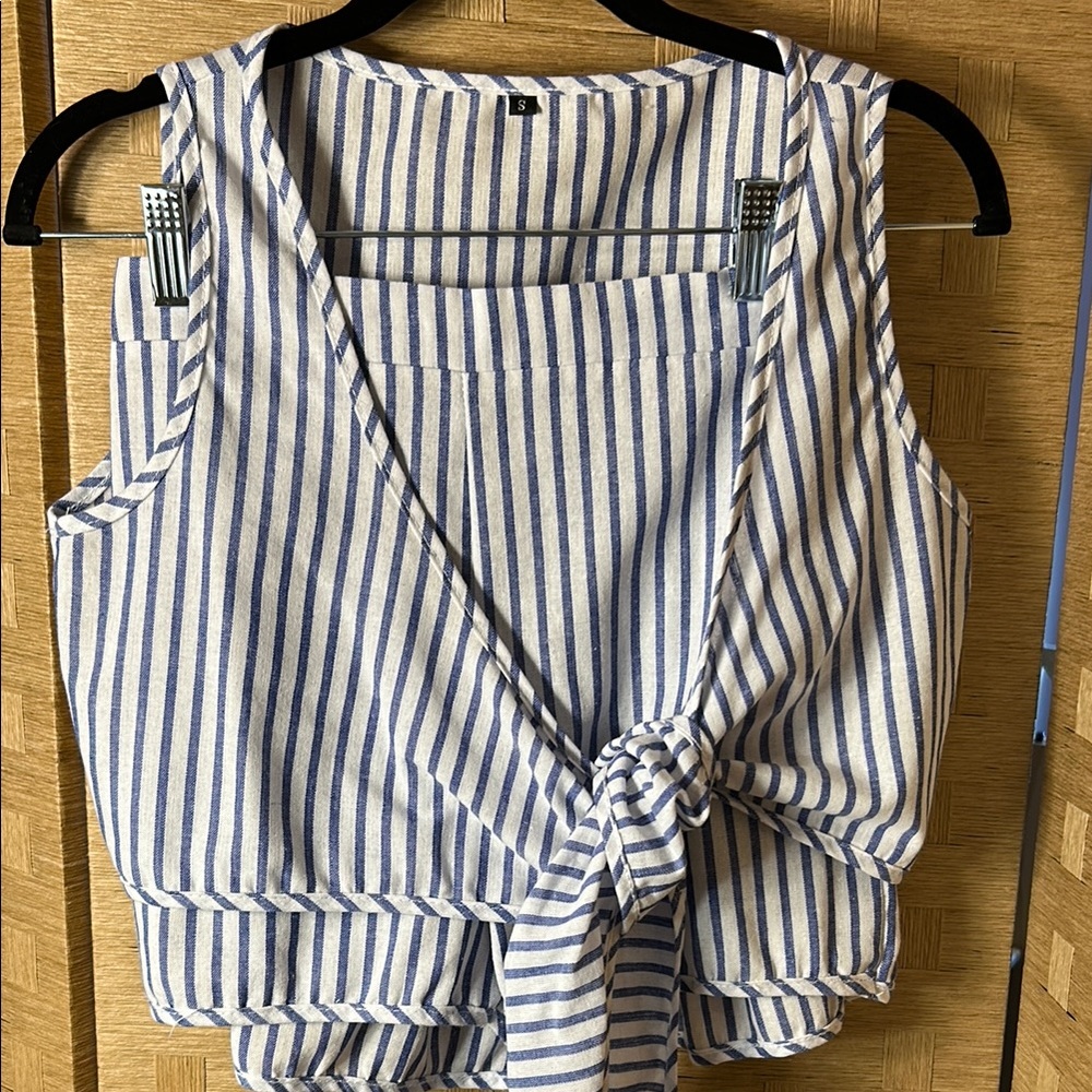 Blue White Striped Shorts Set - Picture 3 of 4